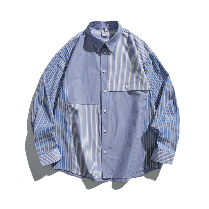 Unisex Oversize shirt with contrasting stripe panels and chest flap pocket Mune Fashion