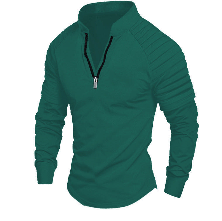 Men's Slim-Fit Troyer with quilted shoulder yoke and half zip Mune Fashion