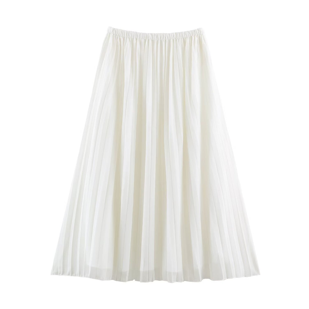 Women's Pleated Maxi Skirt made of Chiffon with Elastic Waistband Mune Fashion