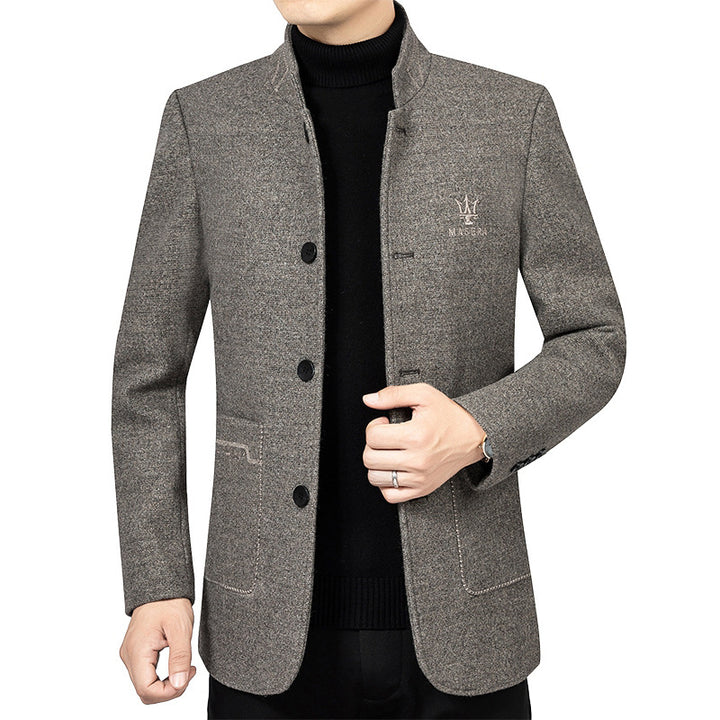 Men's Short Coat Blazer with Stand Collar and Decorative Stitching Mune Fashion