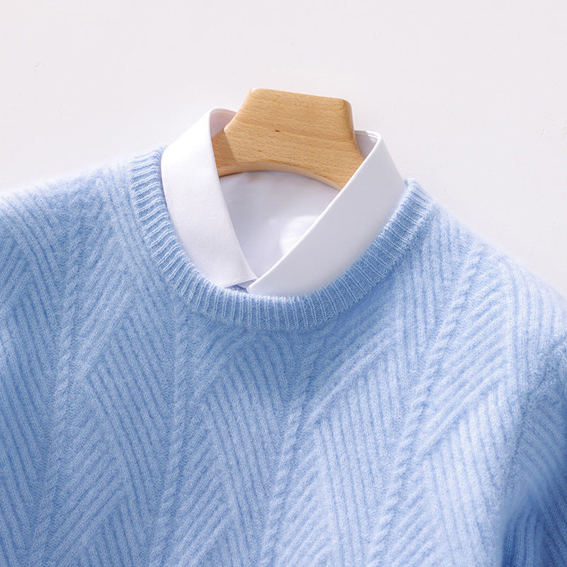 Men's structured crew neck pullover made of soft wool blend with chevron knit Mune Fashion