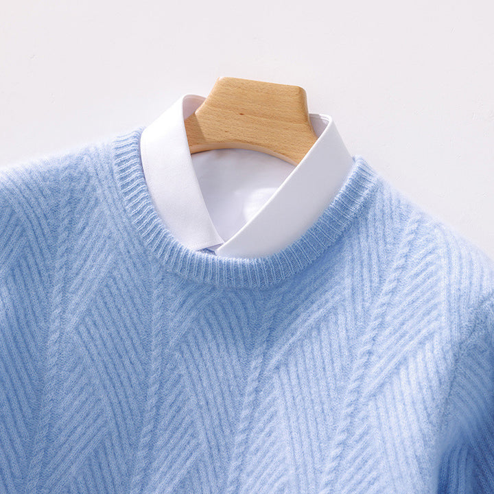 Men's structured crew neck pullover made of soft wool blend with chevron knit Mune Fashion