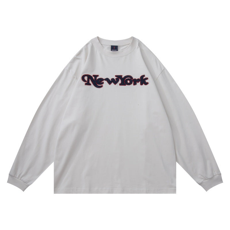 Unisex Oversize-Long Sleeve Shirt with Chenille Logo and Round Neck Mune Fashion