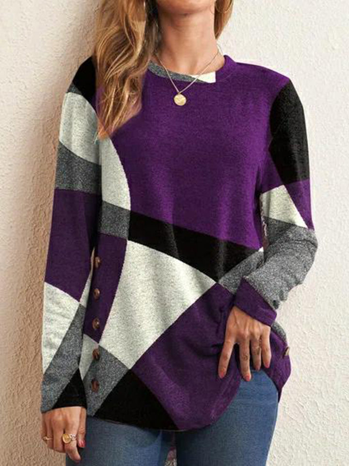 Women's Geometric Oversized Knit Sweater with Side Button Details Mune Fashion