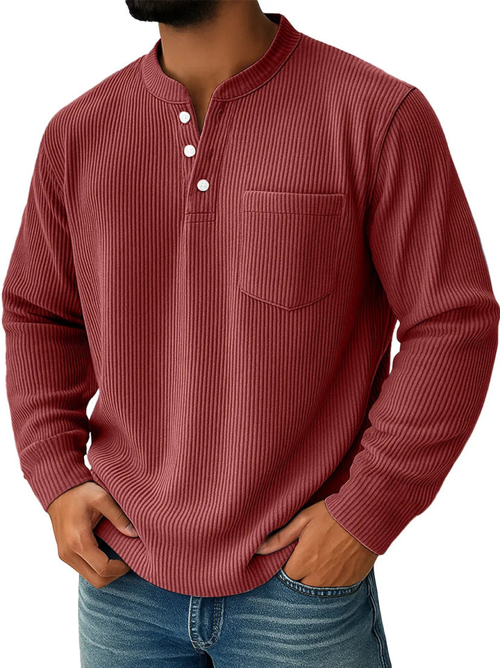 Men's thermal waffle knit Henley shirt with stand-up collar, chest pocket, and ribbed comfort fit Mune Fashion
