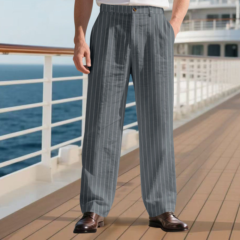 Men's elegant pinstripe suit trousers with wide leg, crease and high waist Mune Fashion