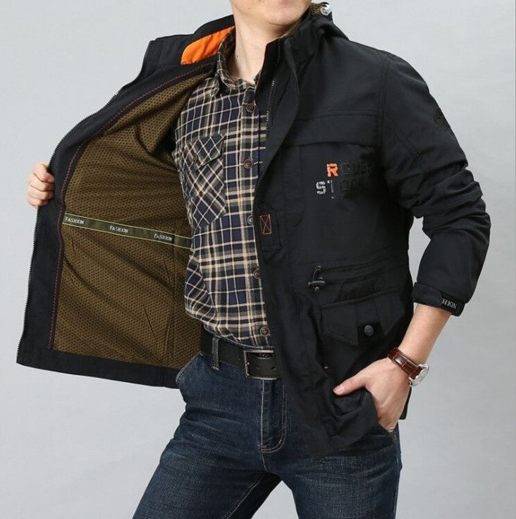 Men's functional canvas field jacket with multifunction pockets and breathable mesh lining Mune Fashion