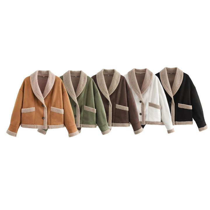 Women's short jacket with teddy lining, shawl collar, and oversized cut Mune Fashion