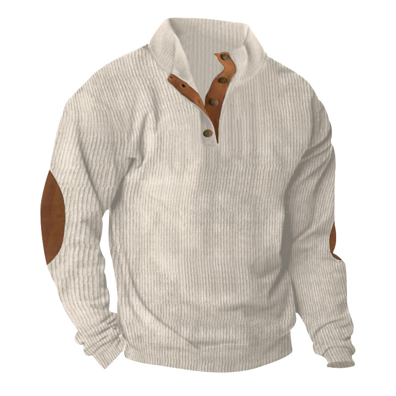 Men's ribbed knit sweater with stand-up collar and decorative elbow patches Mune Fashion