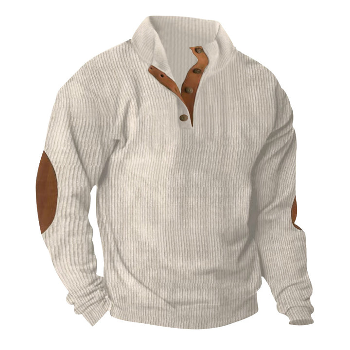 Men's ribbed knit sweater with stand-up collar and decorative elbow patches Mune Fashion