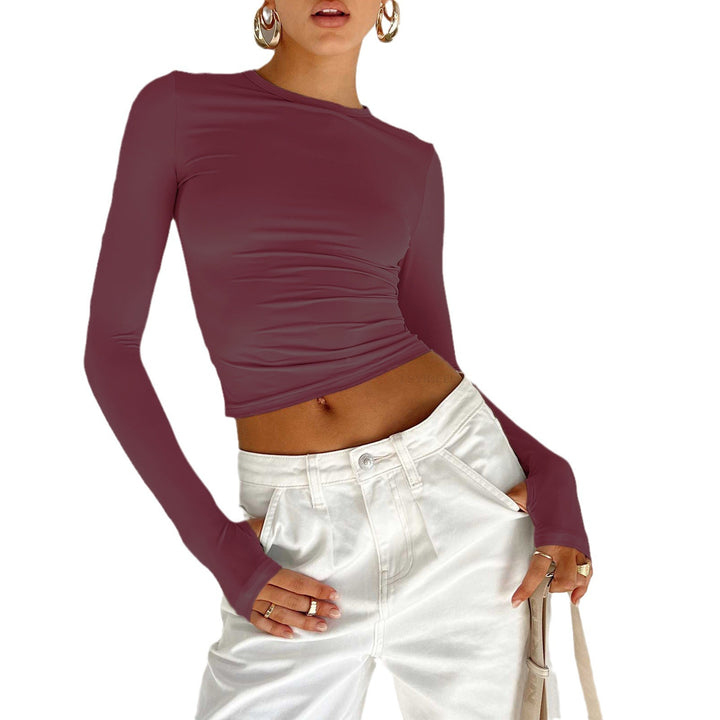 Women's Fitted Crop Long Sleeve with Thumb Holes Mune Fashion