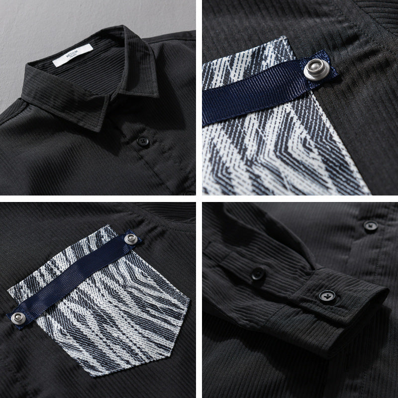 Men's Light Long Sleeve Shirt in Layering Look with finely textured weave and patterned chest pocket Mune Fashion