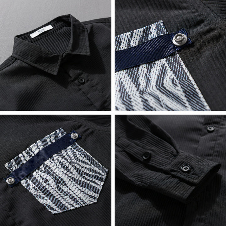 Men's Light Long Sleeve Shirt in Layering Look with finely textured weave and patterned chest pocket Mune Fashion