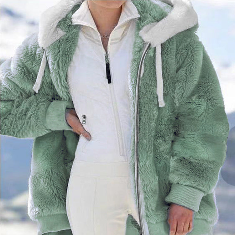 Women's cozy hooded teddy jacket with padded lining and ribbed cuffs Mune Fashion