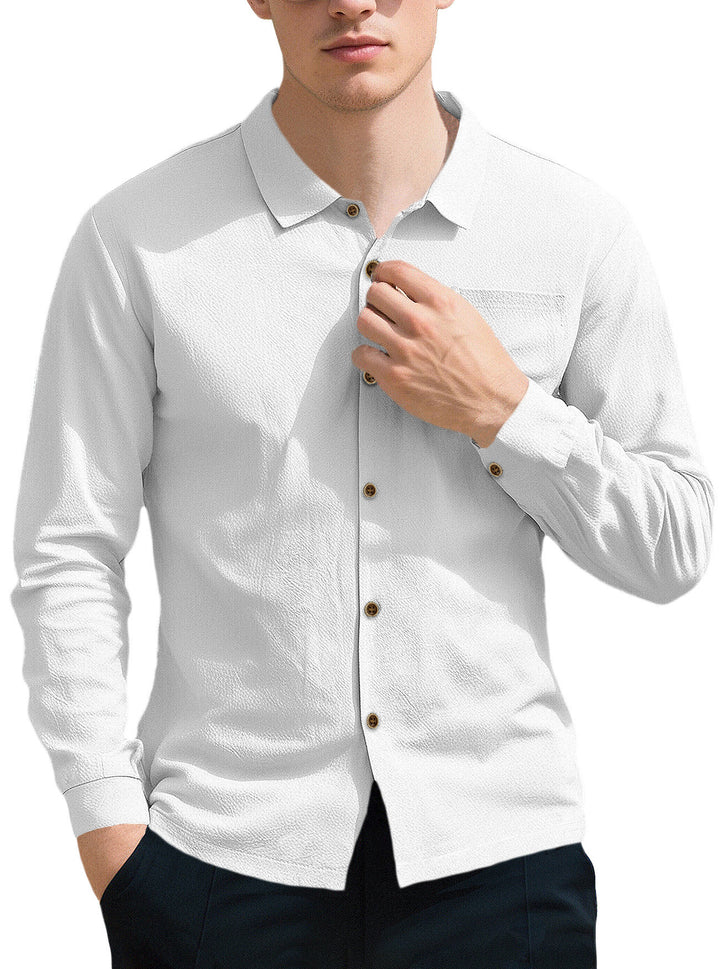 Men's breathable structured business shirt with breast pocket wooden button placket and ergonomic shoulder fit Mune Fashion