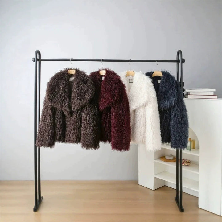 Women's short jacket made of long-pile faux fur with extra wide shawl collar Mune Fashion