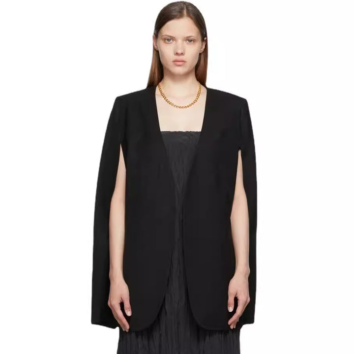 Women's Cape Blazer with Open Fall and Side Arm Slits Mune Fashion
