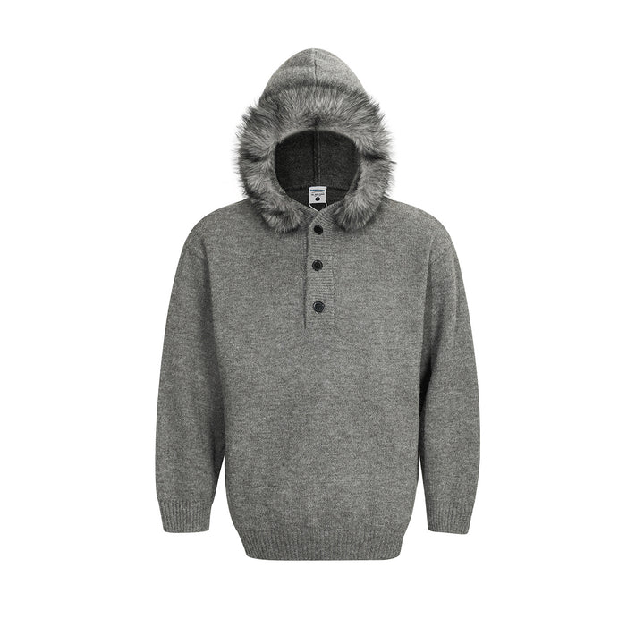 Women's Oversized Hoodie with Hood and Fur Trim Mune Fashion