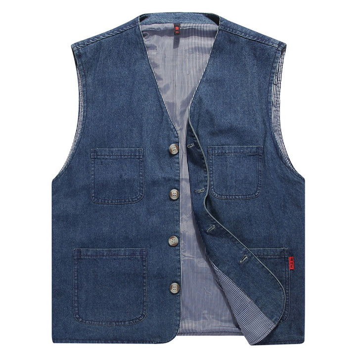 Unisex Canvas Utility Vest with striped lining, patch pockets and button closure Mune Fashion