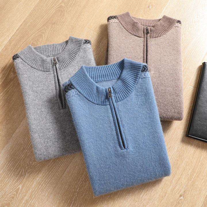 Men's half-zip roll-neck sweater made of cashmere blend with fine ribbed edge Mune Fashion