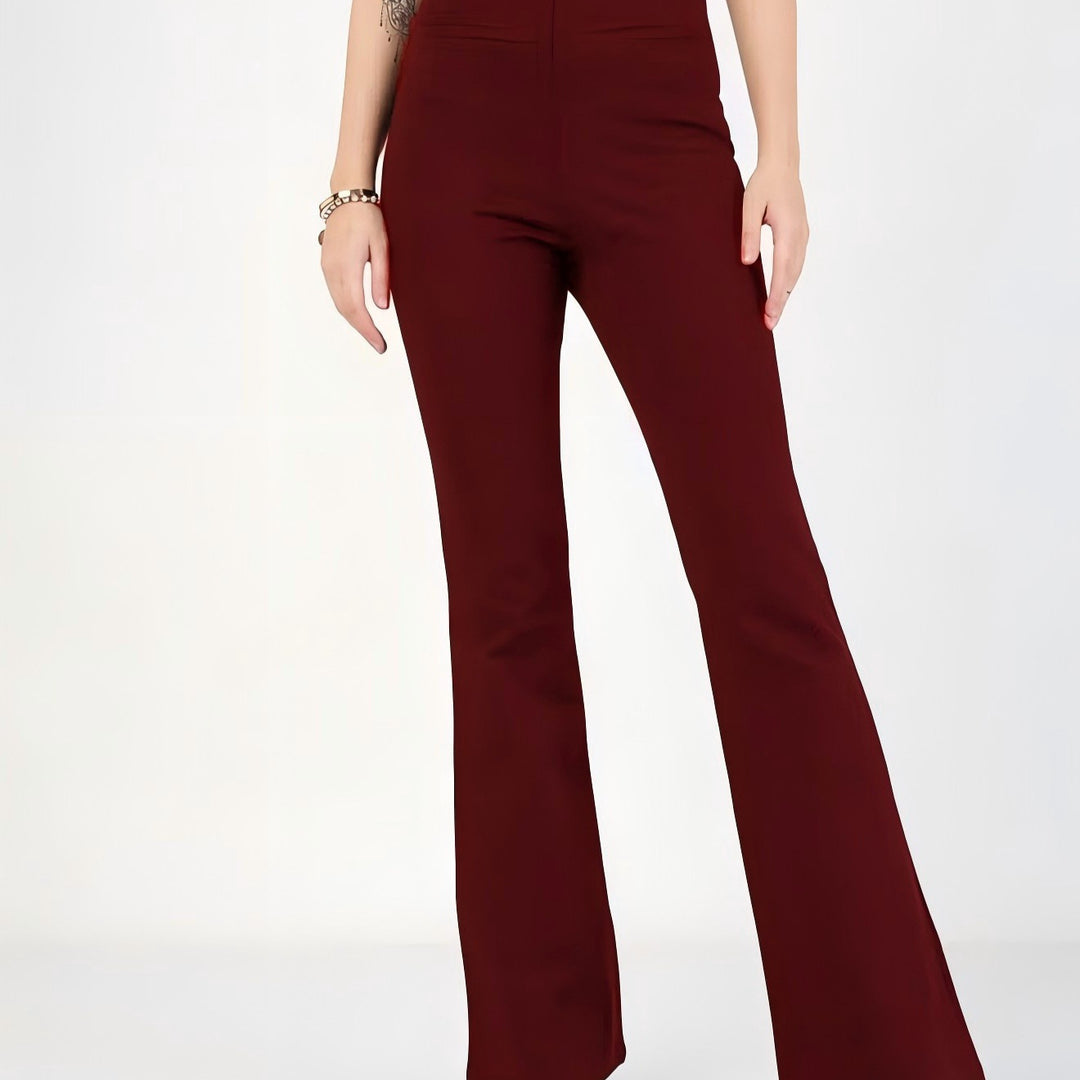 Women's High-Waisted Bootcut Stretch Pants with Shaping Thigh and Wide Flare Drune