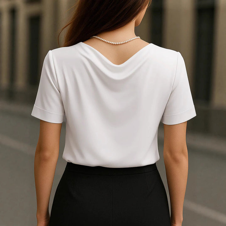 Women Elegant V Neck Blouse Shirt with Short Sleeve Design Mune Fashion