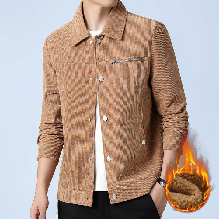 Men's cord overshirt made of wide corduroy with snap button front and zipper chest pocket Mune Fashion