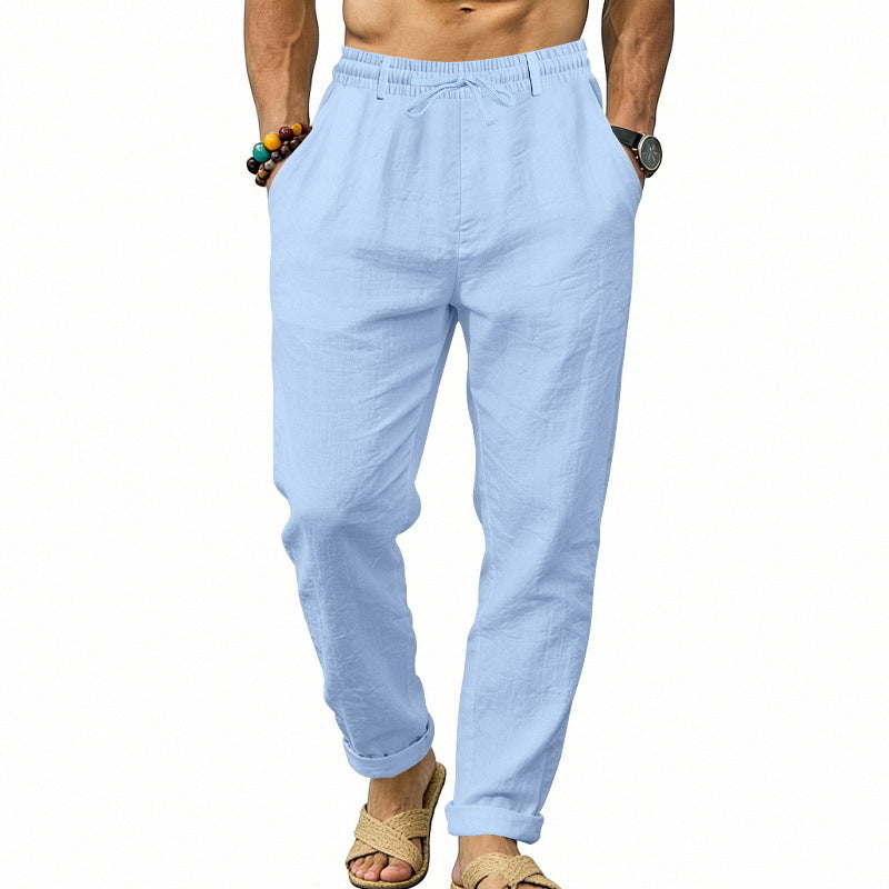 Men's airy linen relaxed pants with elastic comfort waistband and straight leg Mune Fashion
