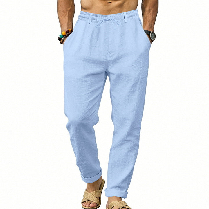 Men's airy linen relaxed pants with elastic comfort waistband and straight leg Mune Fashion