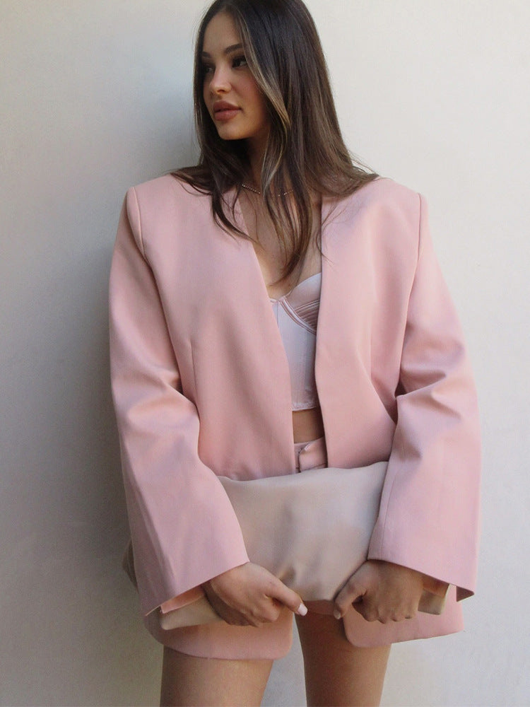 Women Oversized Blazer Set with High-Waist Shorts and Structured Shoulder Part Mune Fashion