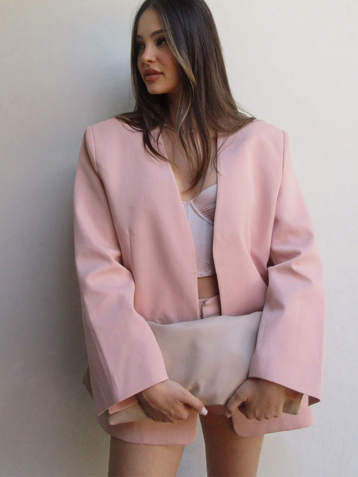 Women Oversized Blazer Set with High-Waist Shorts and Structured Shoulder Part Mune Fashion