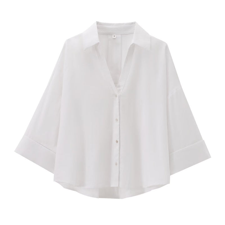 Women's Oversize Viscose Blouse with Three-Quarter Sleeves and Extended Back Hem Mune Fashion