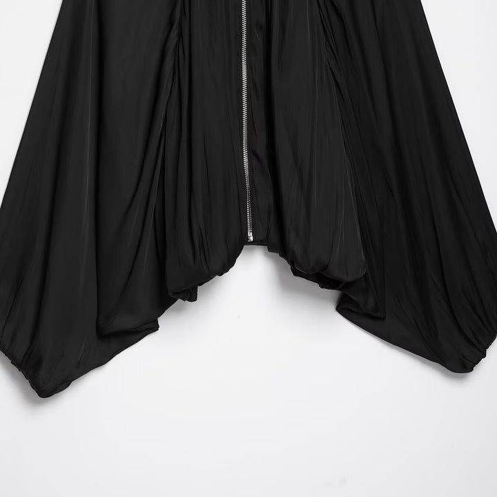 Women Pleated Cropped Cape Jacket with Zipper and Ballooned Hem Mune Fashion