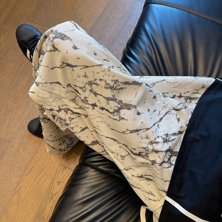 Men's Wide-Cut Lounge Pants with Marble Print Made of Textured Jersey Mune Fashion
