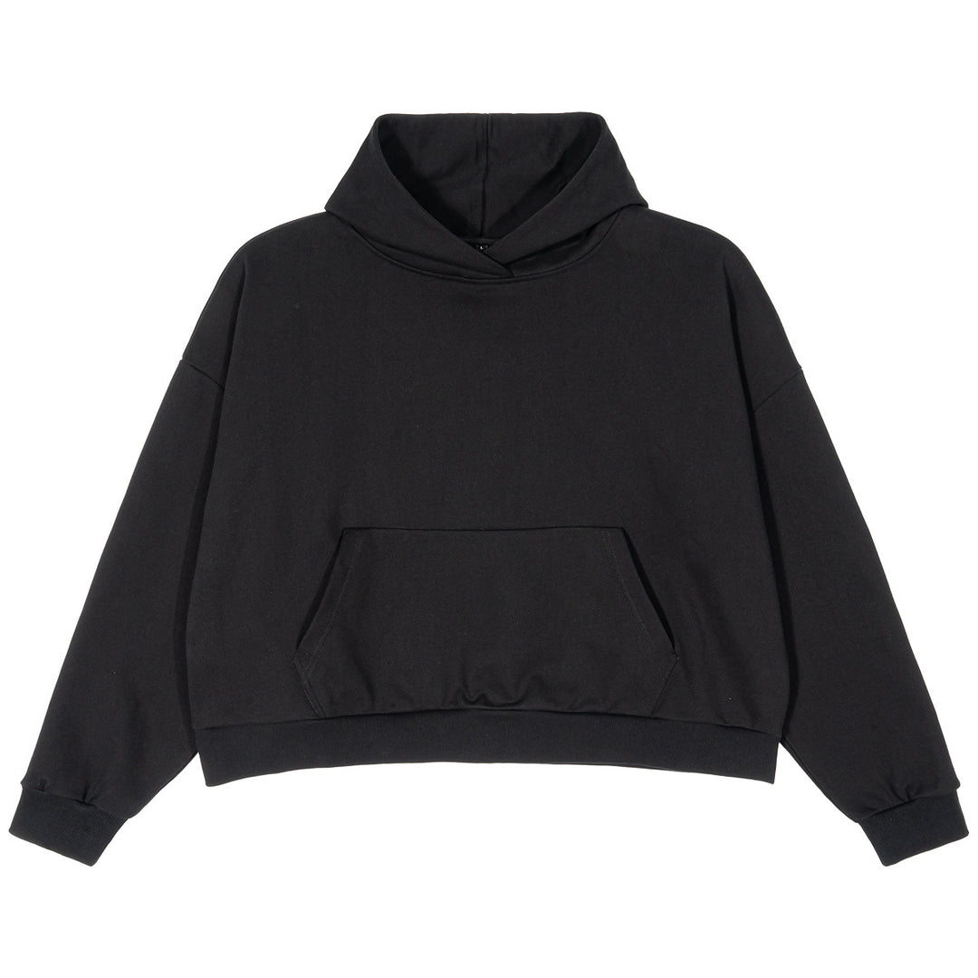 Women Wide Cut Hoodie with Cropped Hem and Kangaroo Pocket Mune Fashion