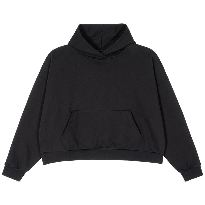 Women Wide Cut Hoodie with Cropped Hem and Kangaroo Pocket Mune Fashion