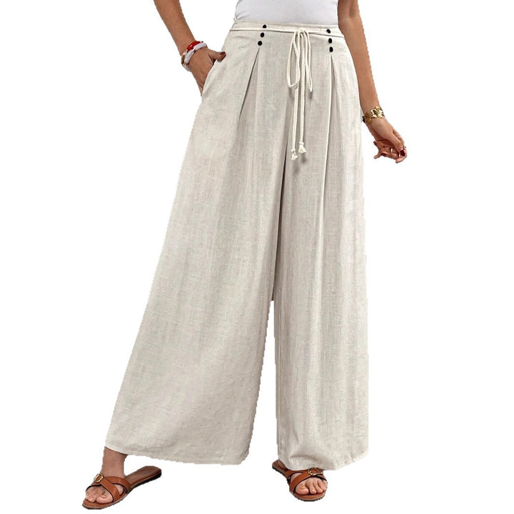 Women's Wide Palazzo Linen Pants with High Waist and Drawstring Mune Fashion