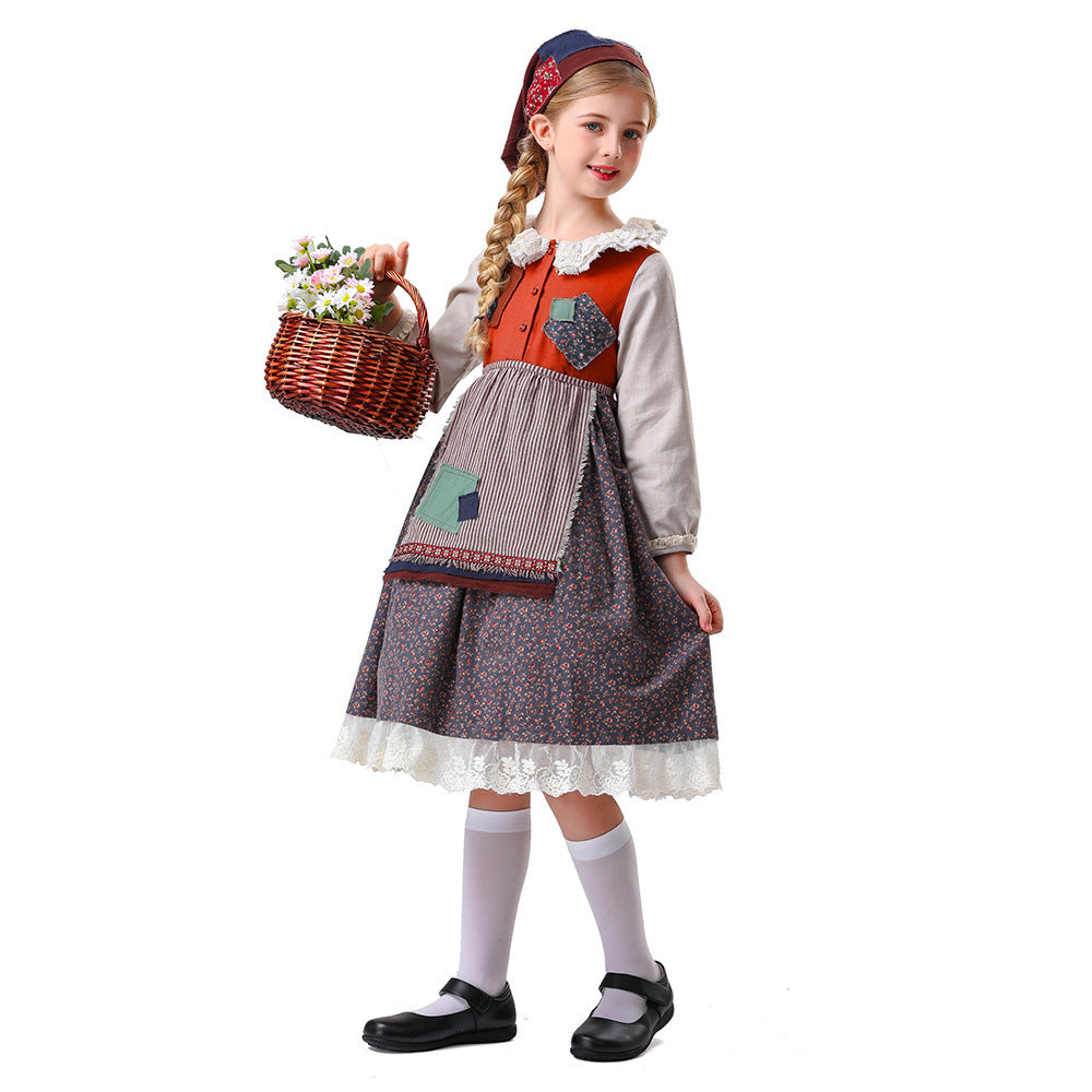 Women's Nan vintage-inspired ruffled dress with removable apron and lace trim Mune Fashion