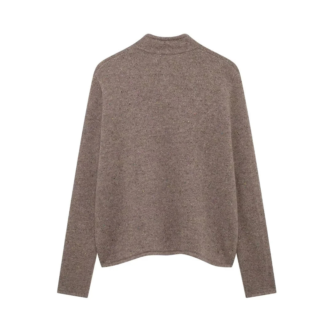 Women's open knit cardigan with stand-up collar and patch pockets Mune Fashion