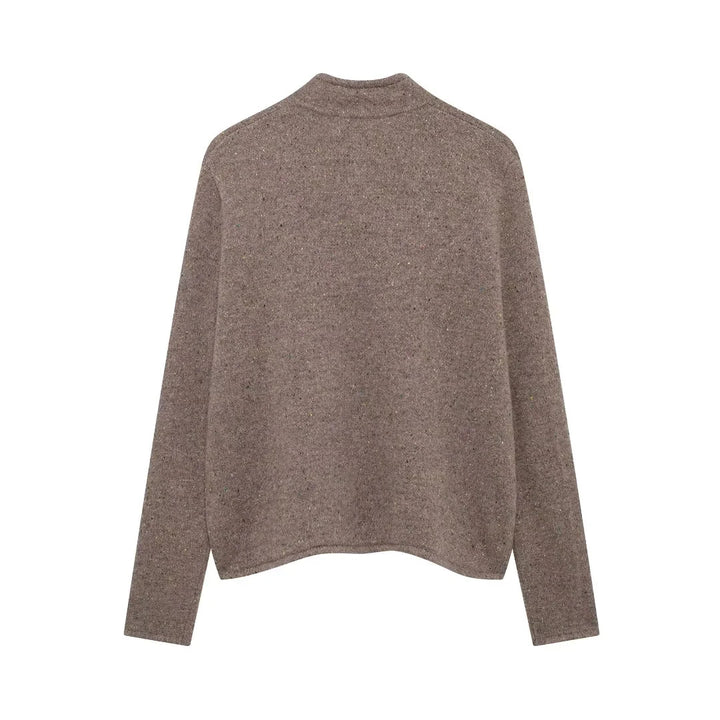 Women's open knit cardigan with stand-up collar and patch pockets Mune Fashion