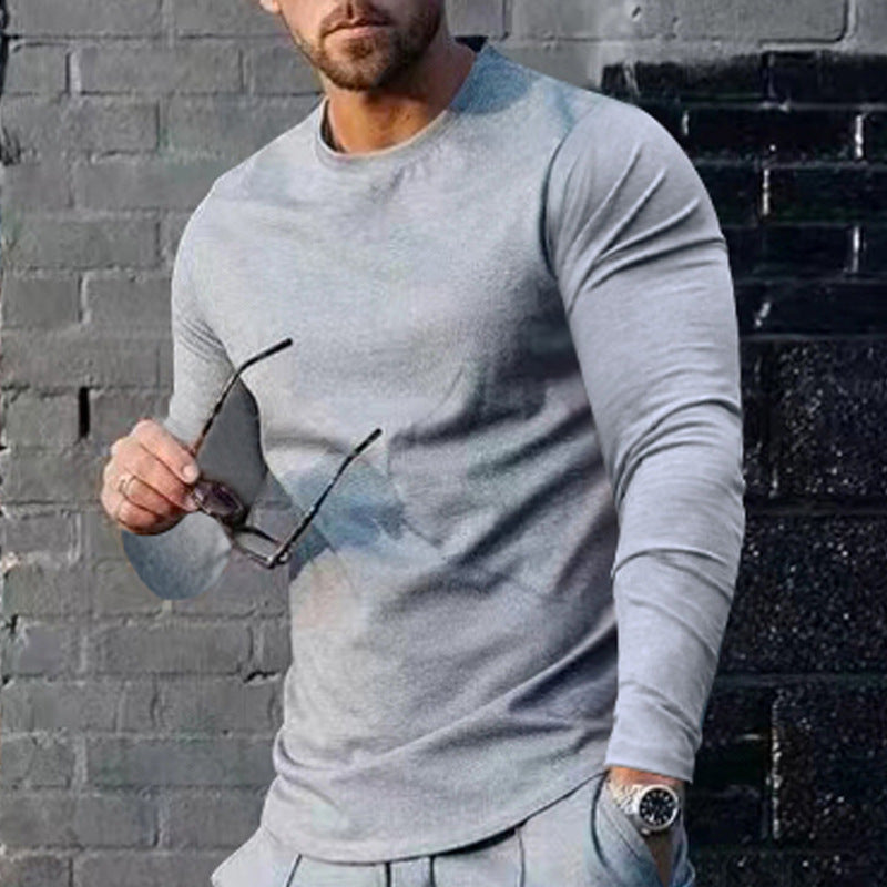 Men's narrow cut long sleeve shirt with round neckline elastic cotton stretch and extended hem Mune Fashion