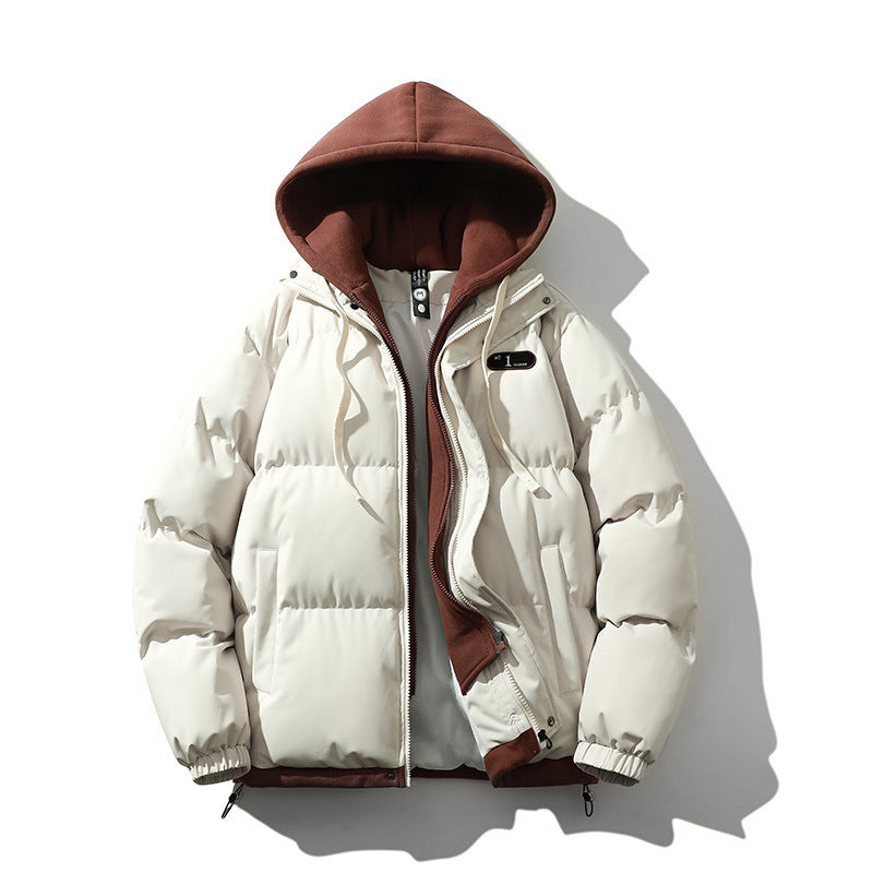 Men's Two-Layer Quilted Jacket with Removable Fleece Hood and Thermal Insulation Mune Fashion