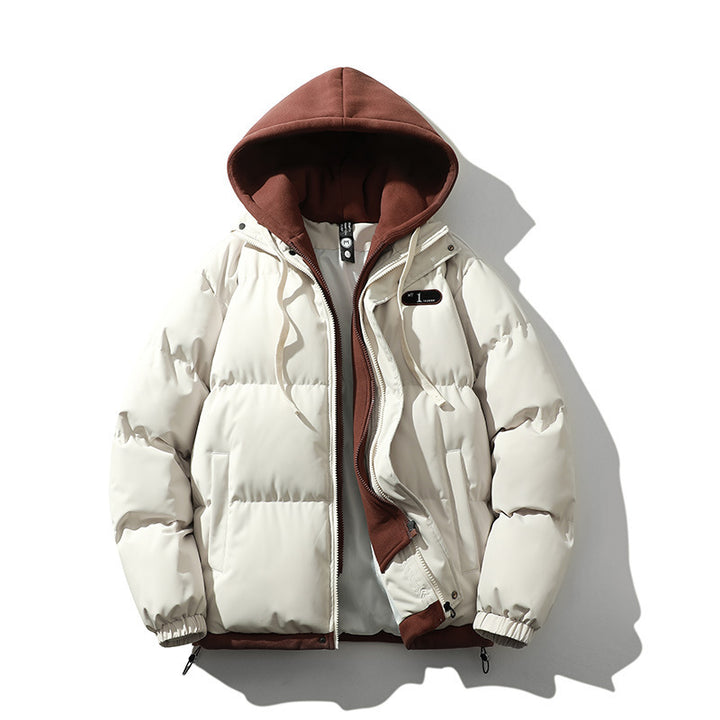 Men's Two-Layer Quilted Jacket with Removable Fleece Hood and Thermal Insulation Mune Fashion