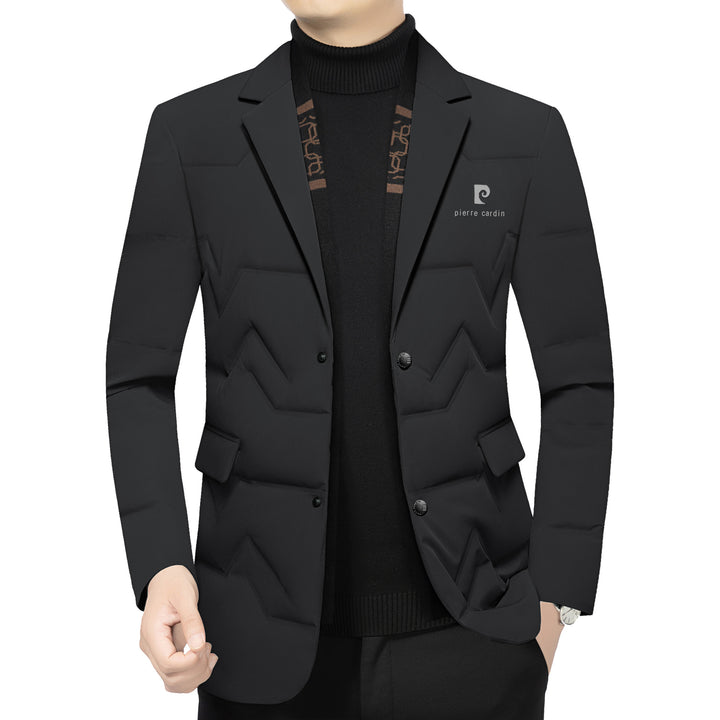 Men's Padded Business Jacket with Quilted Look and Notch Lapel Mune Fashion