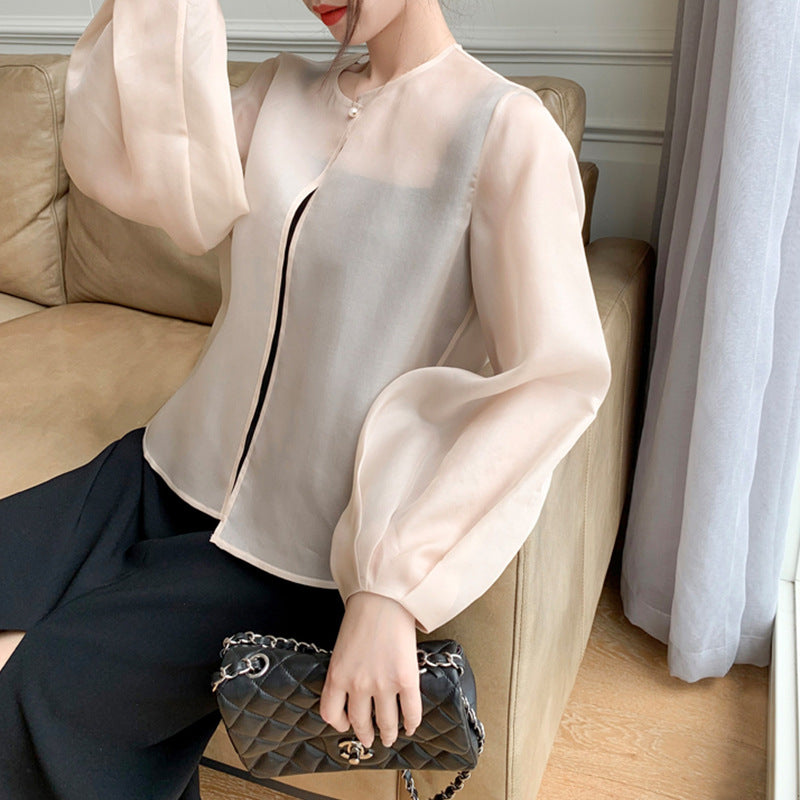 Ladies Transparent Blouse with Puff Sleeves Mune Fashion