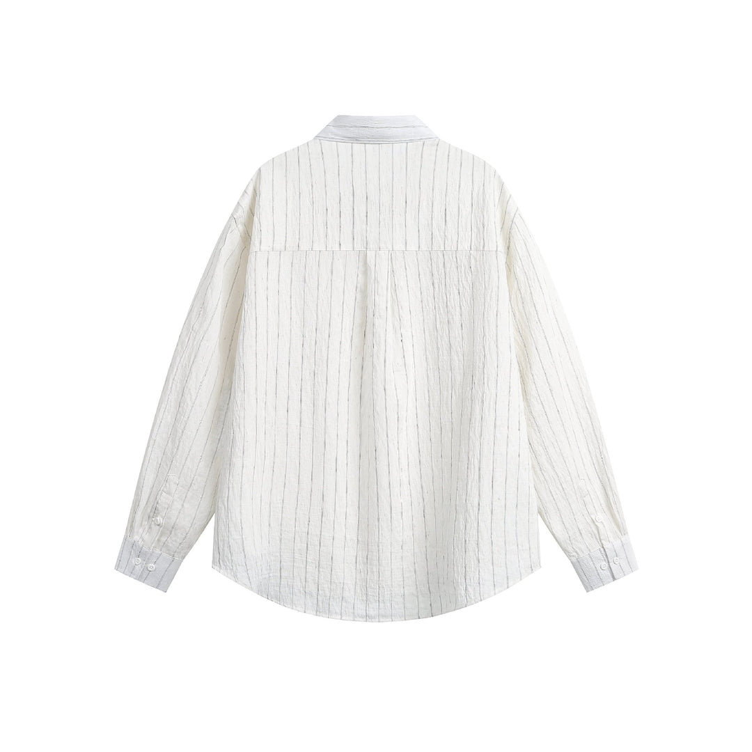 Unisex Relaxed Linen Blend Shirt with Fine Stripe Structure and Chest Pocket Mune Fashion