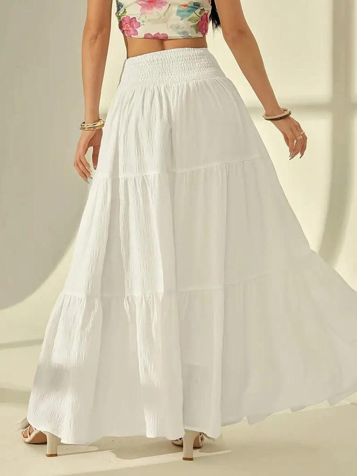 Women's unrefined maxi skirt with tiered ruffles and smocked waistband Mune Fashion