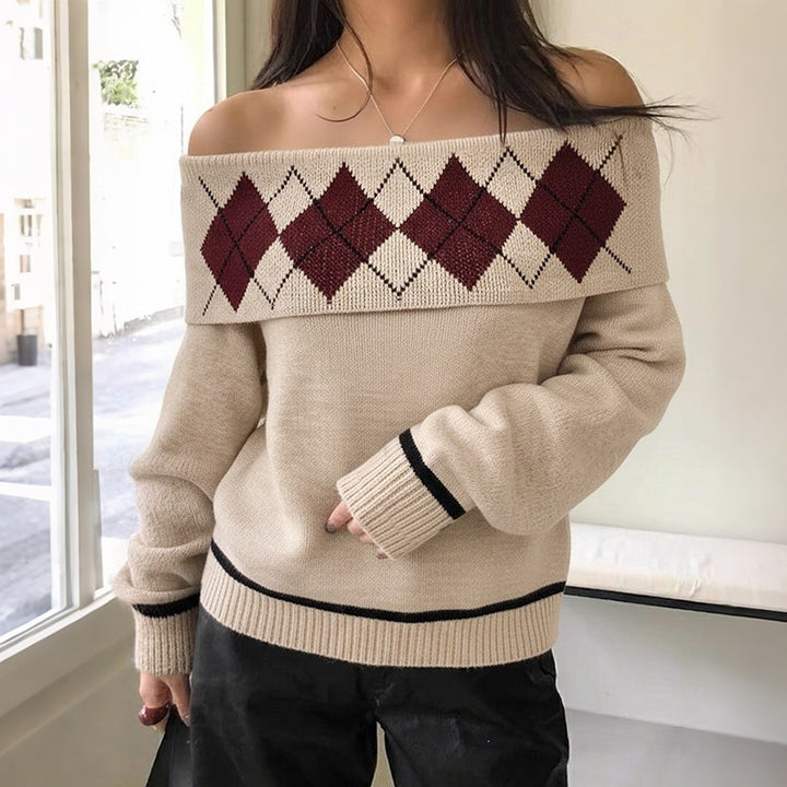 Women Casual Knit Sweater with Off-Shoulder Design Mune Fashion