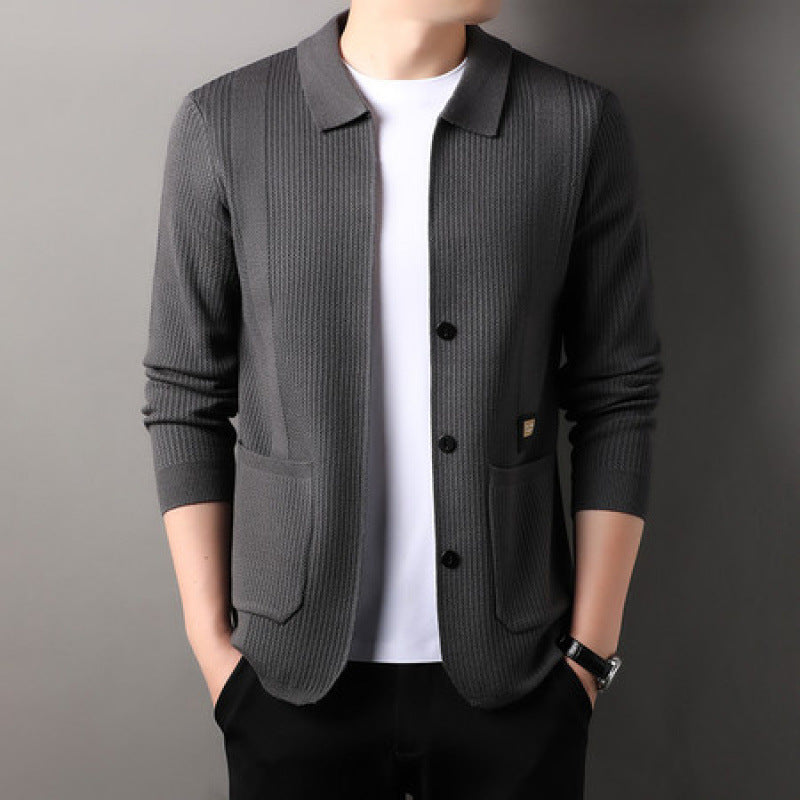 Men's finely structured cardigan with shirt collar, button placket and patch pockets Mune Fashion