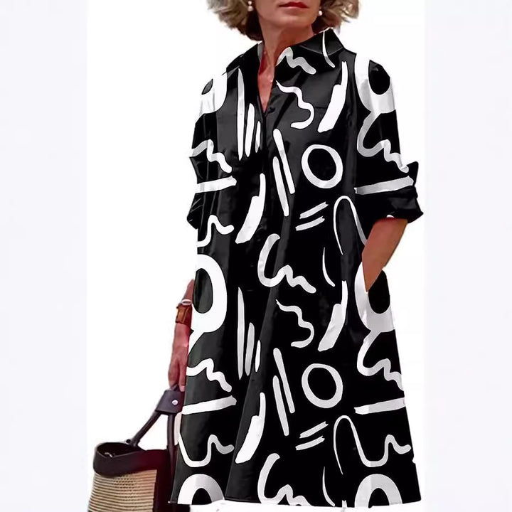 Ladies A-line shirt dress with rolled-up 3/4 sleeves and side pockets Mune Fashion